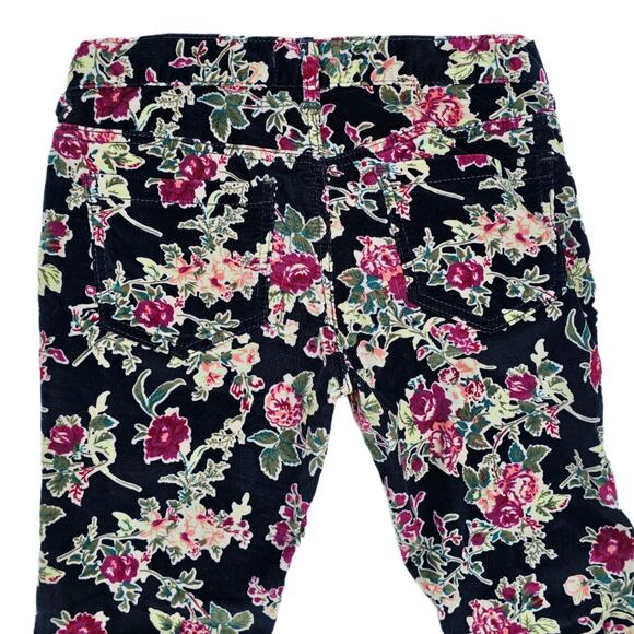 Black Floral Pants Free People Size 26 Stretch Crop Skinny Corduroy Rose Flower - Picture 8 of 9